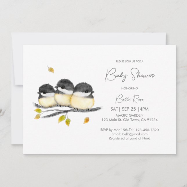 Cute Gender Neutral Chickadees Baby Shower  Invitation (Front)