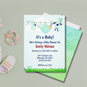Cute Gender Neutral Clothesline Boho Baby Shower Invitation