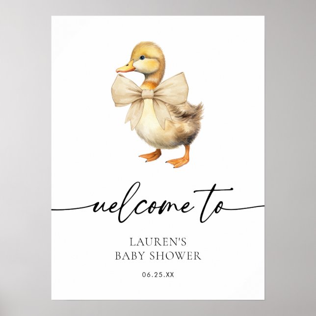 Cute Gender Neutral Duck Baby Shower Welcome Poster (Front)