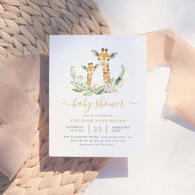 Cute Gender Neutral Giraffe Themed Baby Shower Invitation Postcard (Creator Uploaded)