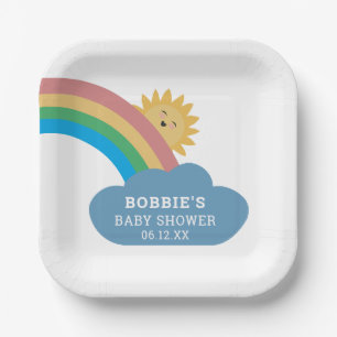 Cute Gender Neutral Rainbow Baby Shower Yellow Sun Paper Plate