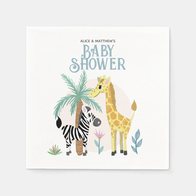 Cute Gender Neutral Safari Animal Baby Shower Napkin (Front)