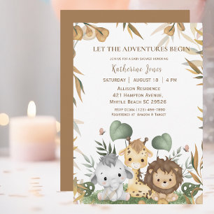 Cute Gender Neutral Safari Animals Baby Shower Invitation