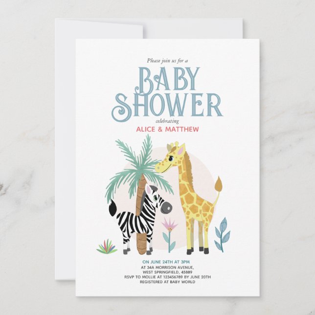 Cute Gender Neutral Safari Baby Shower Invitation (Front)