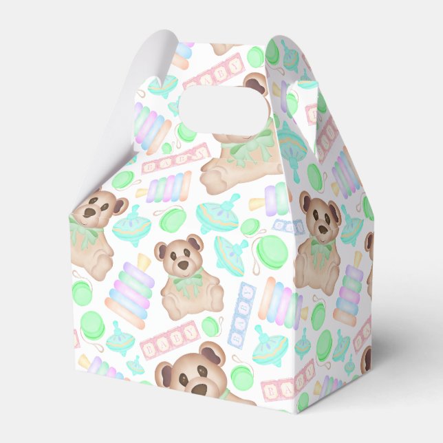 Cute Gender Neutral Teddy Bear Baby Favour Box (Front Side)