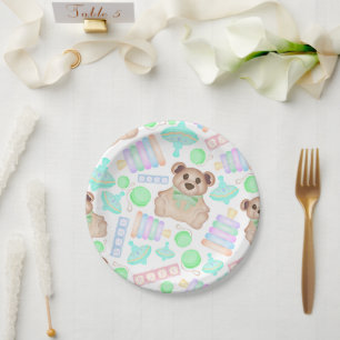 Cute Gender Neutral Teddy Bear Baby Paper Plate