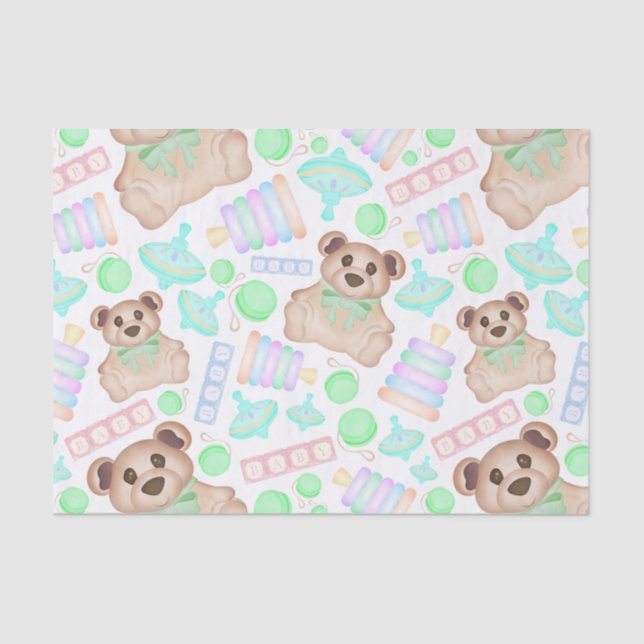 Cute Gender Neutral Teddy Bear Baby Tissue Paper (Front)