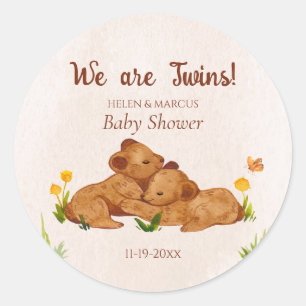 Cute Gender Neutral Twins Baby Shower Classic Round Sticker