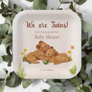 Cute Gender Neutral Twins Baby Shower Paper Plate