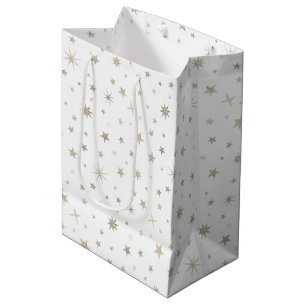 Cute Gender Neutral White Silver Star Baby Shower Medium Gift Bag
