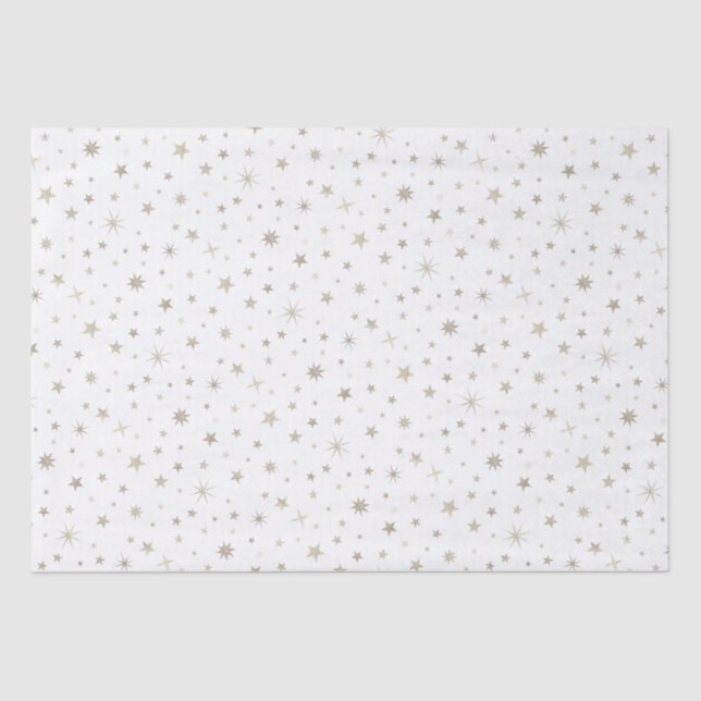 Cute Gender Neutral White Silver Star Baby Shower Tissue Paper (Front)
