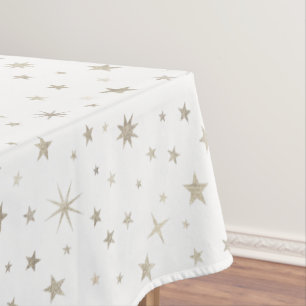      Cute Gender Neutral White Silver Star Elegant Tablecloth