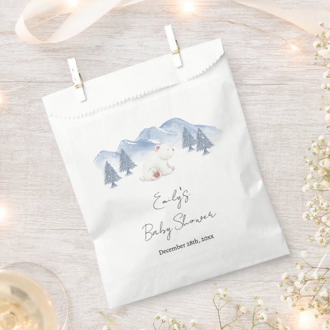 Cute Gender Neutral Winter Polar Bear Baby Shower  Favour Bag (Clipped)