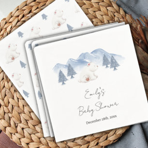 Cute Gender Neutral Winter Polar Bear Baby Shower  Napkin