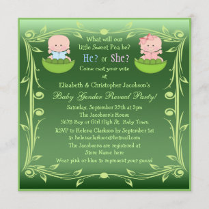 Cute Gender Reveal Babies in Pea Pods Invitation