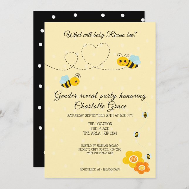 Cute Gender Reveal What Will Baby Bee Baby Shower Invitation (Front/Back)