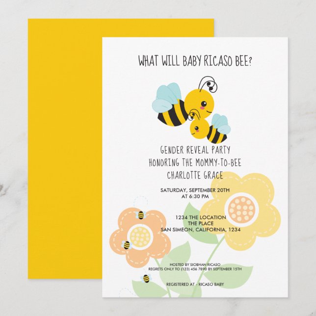 Cute Gender Reveal What Will Baby Bee Baby Shower Invitation (Front/Back)