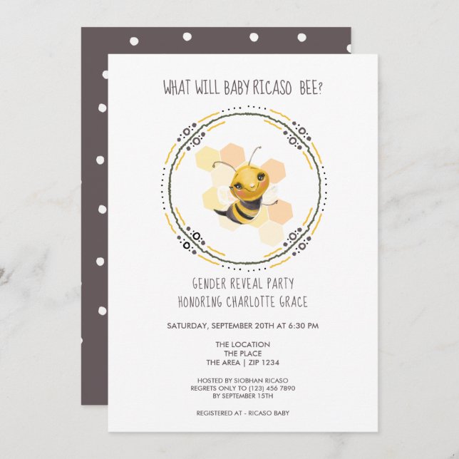 Cute Gender Reveal What Will Baby Bee Baby Shower Invitation (Front/Back)