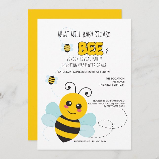 Cute Gender Reveal What Will Baby Bee Baby Shower Invitation (Front/Back)