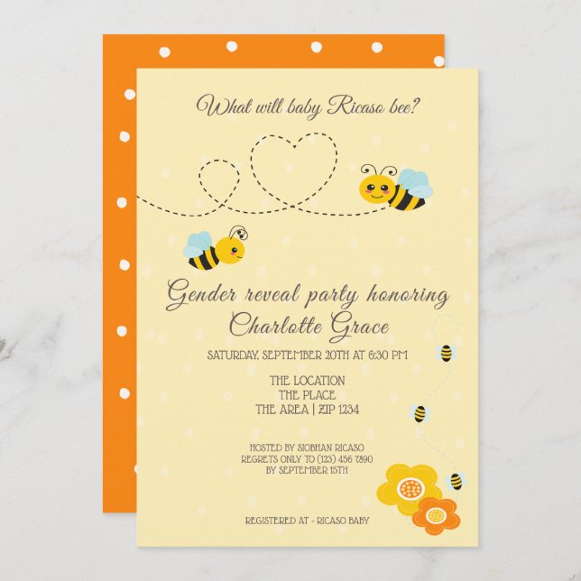 Cute Gender Reveal What Will Baby Bee Baby Shower Invitation (Front/Back)