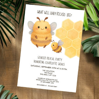 Cute Gender Reveal What Will Baby Bee Baby Shower Invitation