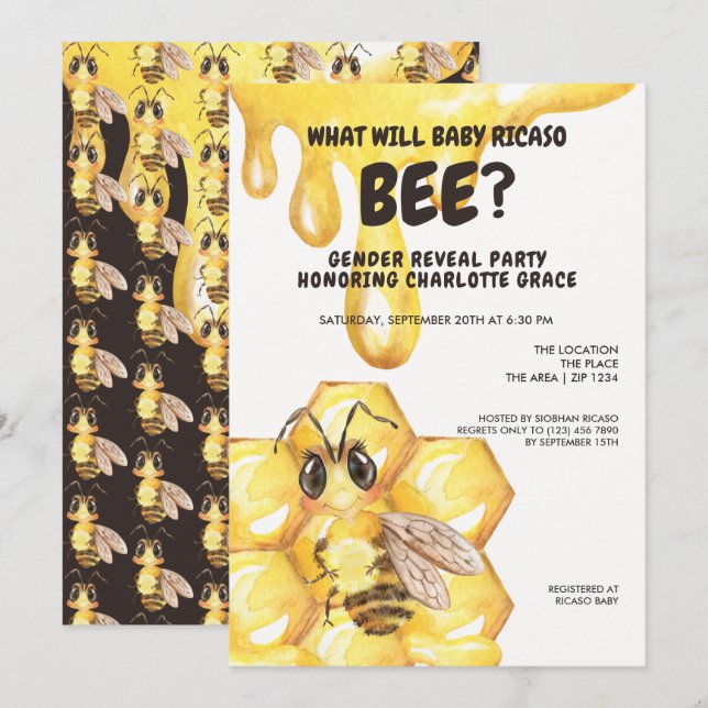 Cute Gender Reveal What Will Baby Bee Baby Shower Invitation (Front/Back)