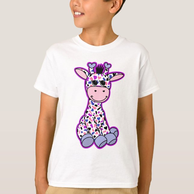 Cute Genderfluid Pride Flag Giraffe Pink Purple T-Shirt (Front)