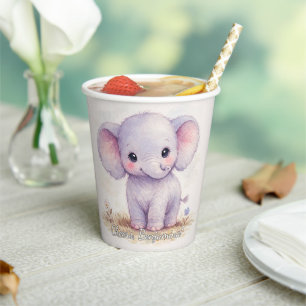 Cute Gentle Giant Watercolor Elephant Baby Shower Paper Cups