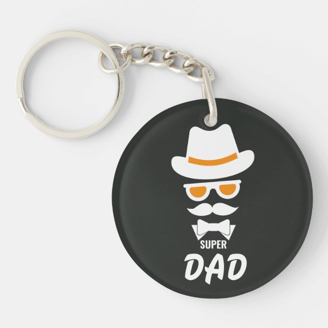 Cute Gentleman Face with Moustaches, Hat, sunglass Key Ring (Front)