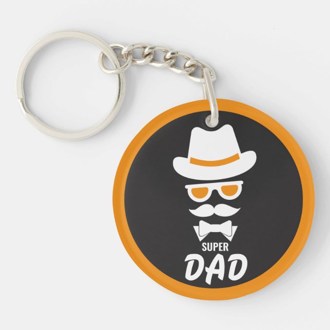 Cute Gentleman Face With Moustaches, Hat, sunglass Key Ring (Front)