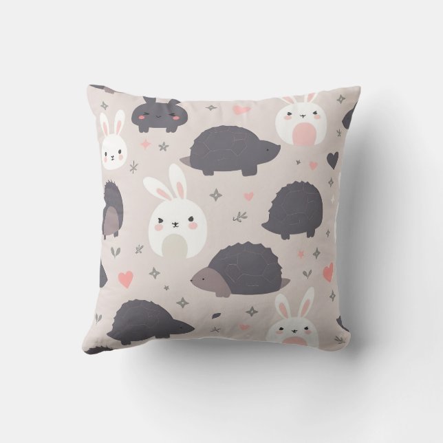 Cute Geometric Animals in Pastel Cushion (Back)