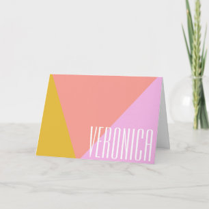 Cute Geometric Colour Block Coral Pink Personalise Note Card
