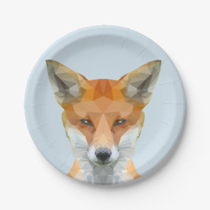 Cute geometric fox blue paper plate