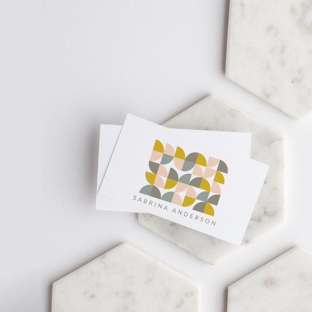Cute Geometric Minimalist Blush Yellow and Grey  Business Card (Creator Uploaded)