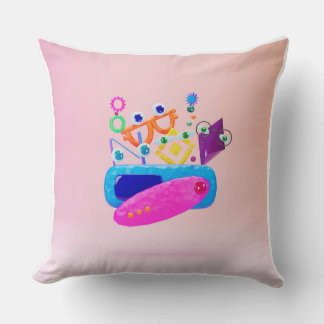 Cute Geometric Monster Shapes Pink Throw Pillow