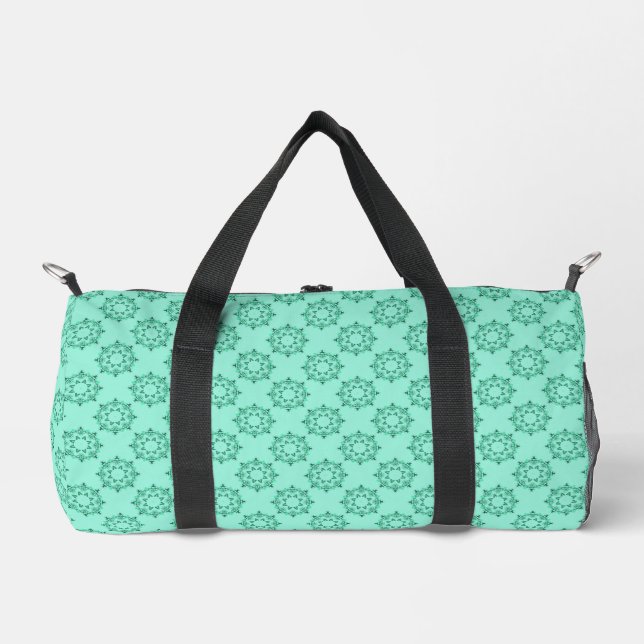 Cute Geometric Pastel Teal Mandala Pattern Duffle Bag (Front)