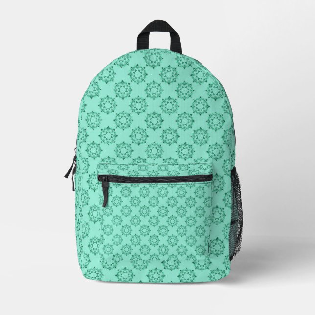 Cute Geometric Pastel Teal Mandala Pattern Printed Backpack (Front)