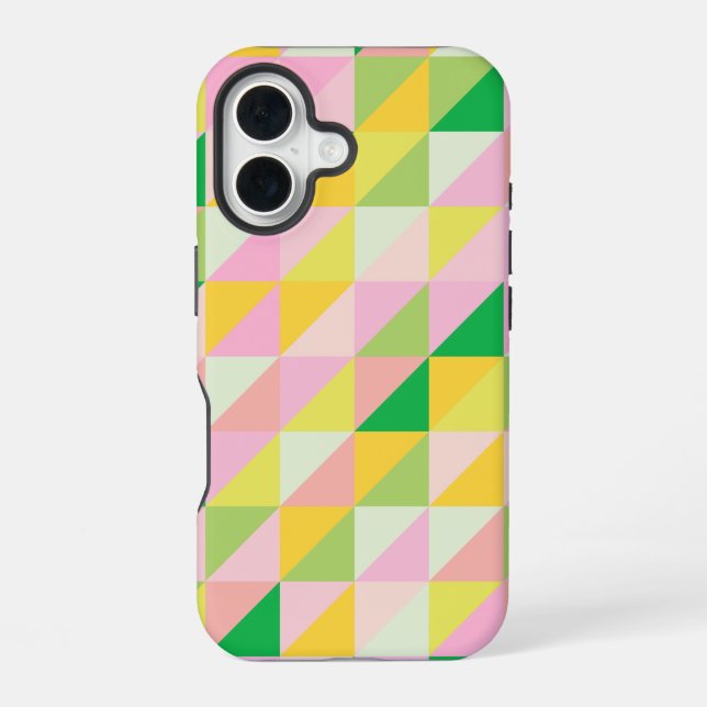 Cute Geometric Patchwork Pattern in Spring Colours iPhone 16 Case (Back)