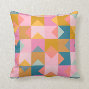 Cute Geometric Pattern in Teal Pink and Yellow Cushion