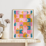 Cute Geometric Pattern in Teal Pink and Yellow Poster<br><div class="desc">A fun,  colorful geometric patchwork shapes modern quilt inspired pattern in a bright color palette of teal,  pink,  and yellow.</div>