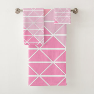Cute Geometric Pattern of Triangles in Pink Bath Towel Set