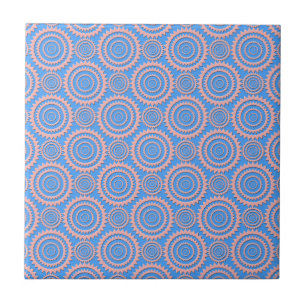 Cute Geometric Pattern Pink Circles over Blue Ceramic Tile