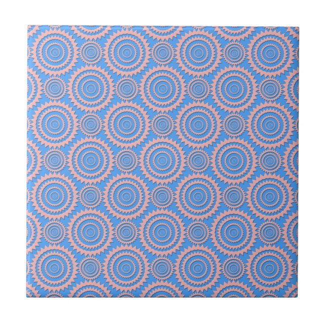Cute Geometric Pattern Pink Circles over Blue Ceramic Tile (Front)