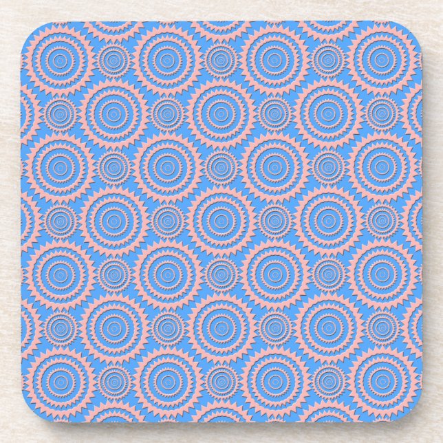 Cute Geometric Pattern Pink Circles over Blue Coaster (Front)