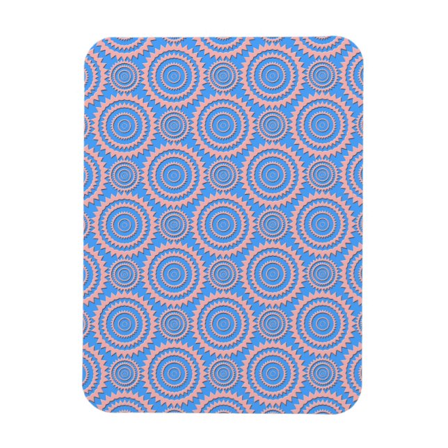 Cute Geometric Pattern Pink Circles over Blue Magnet (Vertical)