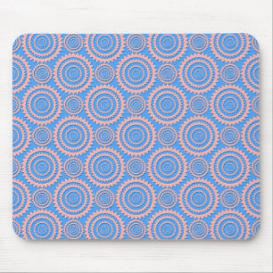 Cute Geometric Pattern Pink Circles over Blue Mouse Pad