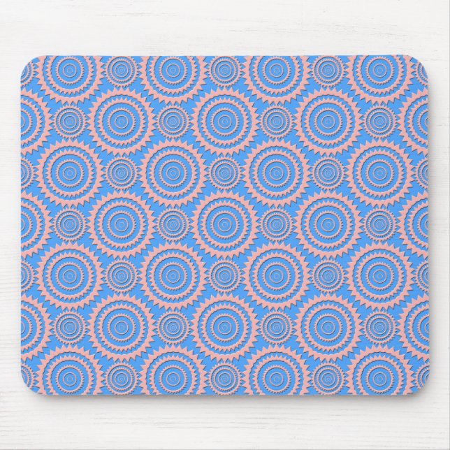 Cute Geometric Pattern Pink Circles over Blue Mouse Pad (Front)