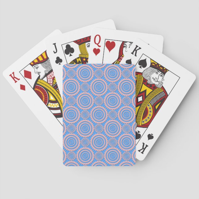 Cute Geometric Pattern Pink Circles over Blue Playing Cards (Back)