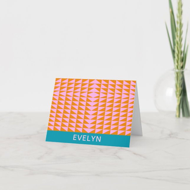 Cute Geometric Shape Pink Turquoise Personalised Note Card (Front)