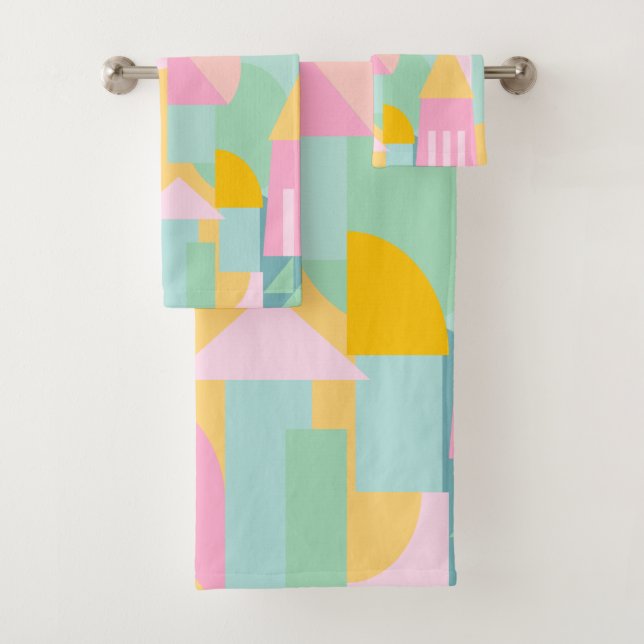 Cute Geometric Shapes Collage in Spring Pastels Bath Towel Set (Insitu)